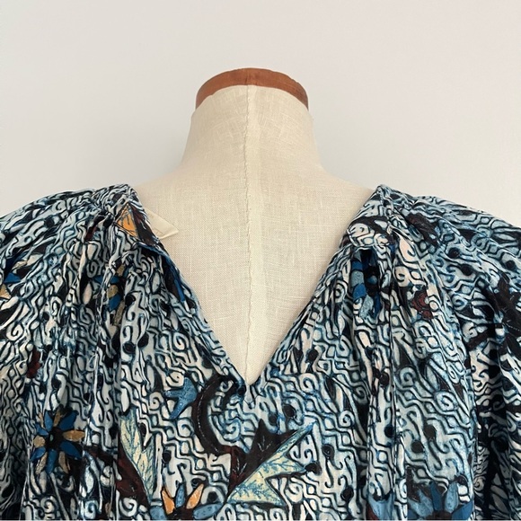 Ulla Johnson Blue print bohemian summer cotton top size 8 preowned - Picture 5 of 8